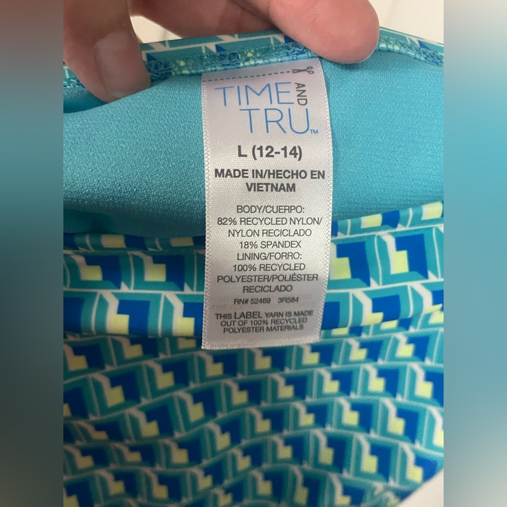 NWT Time and Tru High Waist Geo Print Bikini Bottoms Large 12-14 Teal Moon - Picture 11 of 11